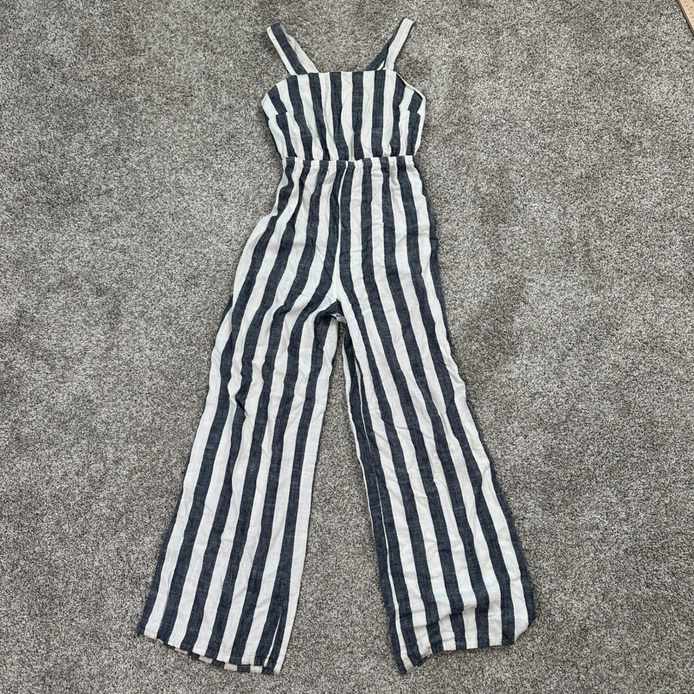 Forever 21 Jumpsuit Womens M Contemporary Navy White Striped Wide Leg Sleeveless